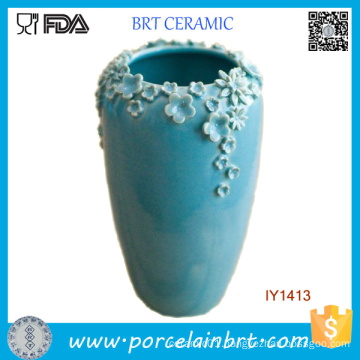 Sightly Decorated with Little Blue Flowers Ceramic Decoration Vase